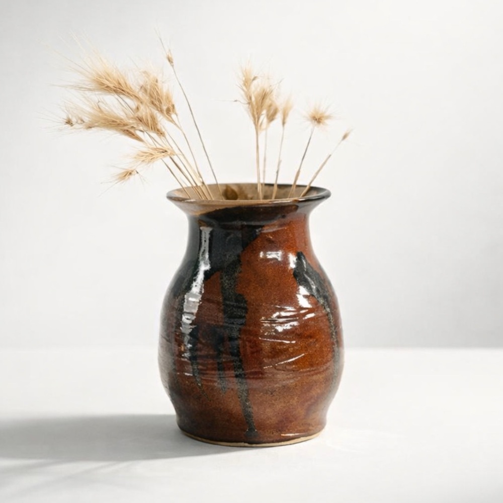 HAND-MADE SIGNED STUDIO POTTERY MID-CENTURY VASE - JAPANDI BOHO MCM‎ STYLE